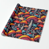 Groovy Mushroom Retro Wrapping Paper Cadeaupapier (Uitgerold)