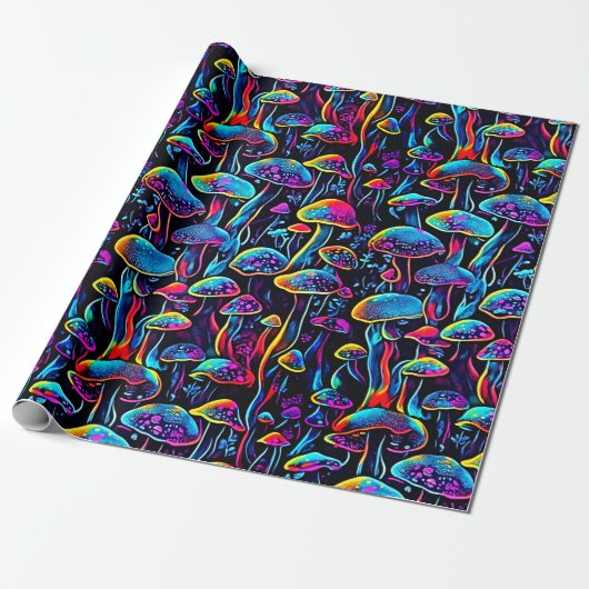Groovy Mushrooms Patroon Cadeaupapier (Uitgerold)