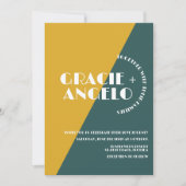 Groovy Mustard Green Two Tones Wedding Invitation Kaart (Voorkant)