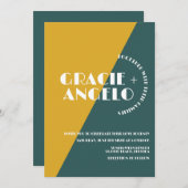 Groovy Mustard Green Two Tones Wedding Invitation Kaart (Voorkant / Achterkant)