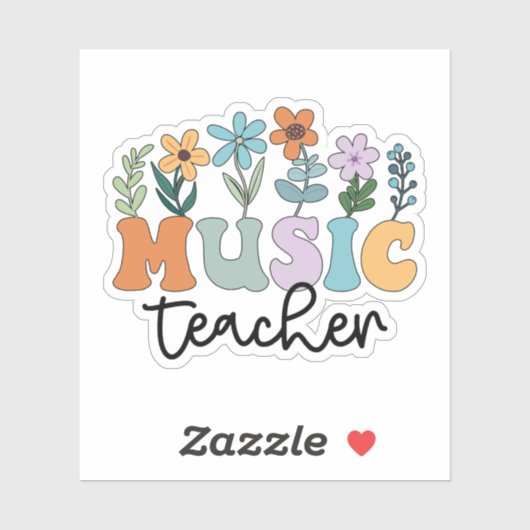 Groovy Muziekleraar Met Bloemen Muzikant Sticker (Vel)