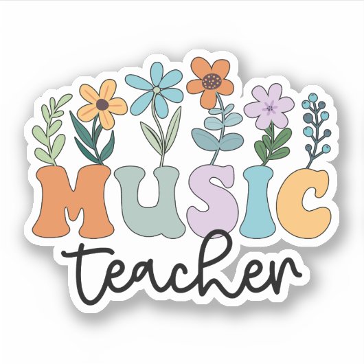 Groovy Muziekleraar Met Bloemen Muzikant Sticker (Voorkant)