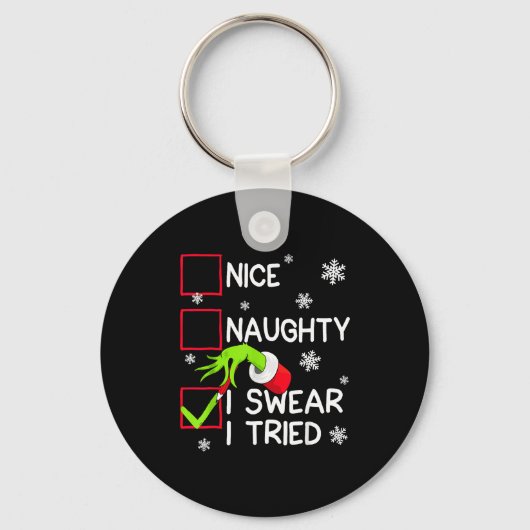 Groovy Naughty I Swear I Tried Christmas Xmas Men Sleutelhanger (Voorkant)