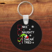 Groovy Naughty I Swear I Tried Christmas Xmas Men Sleutelhanger (Voorkant)