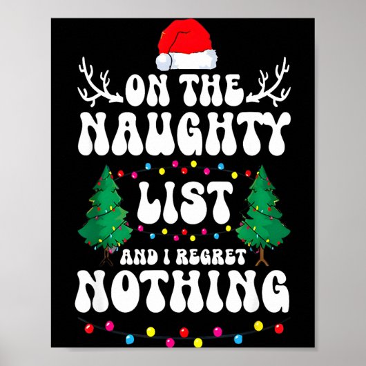Groovy Naughty List Christmas Xmas Santa Mens Wome Poster (Voorkant)
