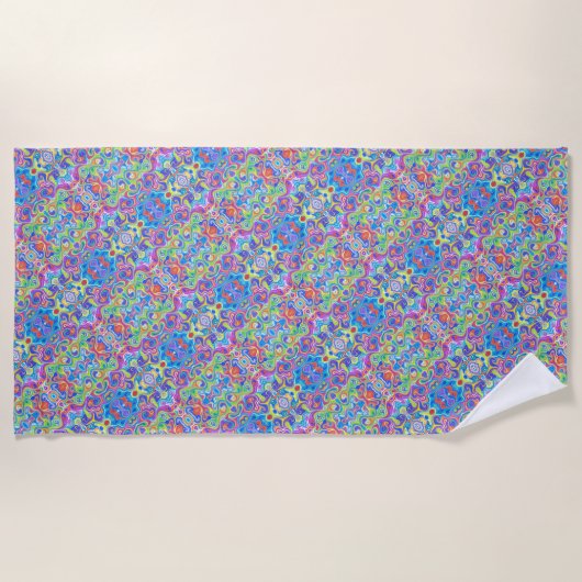 Groovy Neon Blue, Lime, Purple & Orange Swirl Strandlaken (Voorkant)