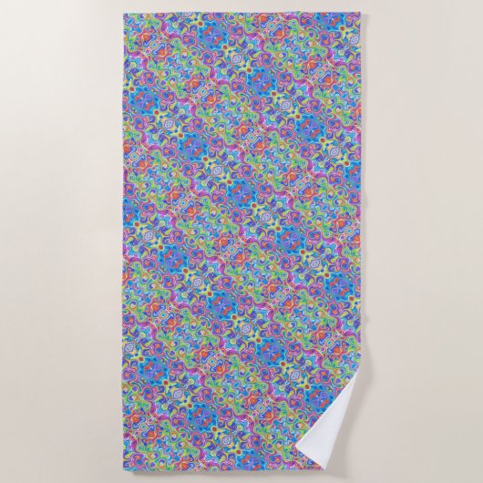 Groovy Neon Blue, Lime, Purple & Orange Swirl Strandlaken (Voorkant)