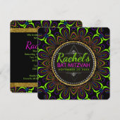 Groovy Neon Mandala Flower Bat Mitzvah Uitnodiging (Voorkant / Achterkant)