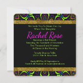 Groovy Neon Mandala Flower Bat Mitzvah Uitnodiging (Achterkant)
