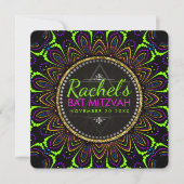 Groovy Neon Mandala Flower Bat Mitzvah Uitnodiging (Voorkant)
