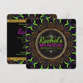 Groovy Neon Mandala Flower Bat Mitzvah Uitnodiging