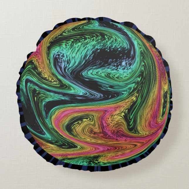Groovy Neon Marble Rond Kussen (Voorkant)