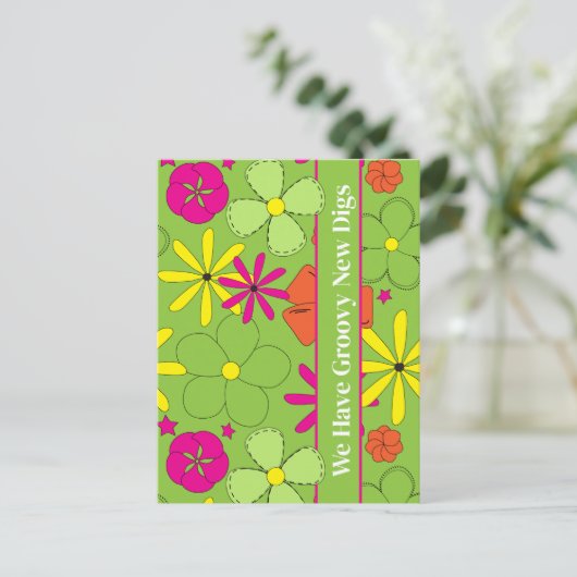 Groovy New Digs Address Moving Announcement Briefkaart (Staand voorkant)