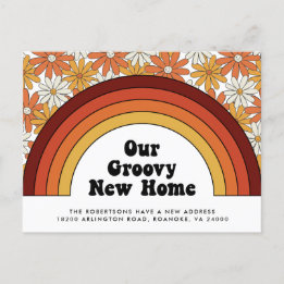 Groovy New Home Rainbow Retro Nieuw adres Aankondigingskaart