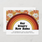 Groovy New Home Rainbow Retro Nieuw adres Aankondigingskaart (Voorkant / Achterkant)