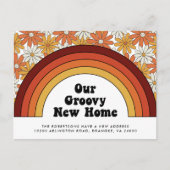 Groovy New Home Rainbow Retro Nieuw adres Aankondigingskaart (Voorkant)