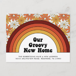 Groovy New Home Rainbow Retro Nieuw adres Aankondigingskaart