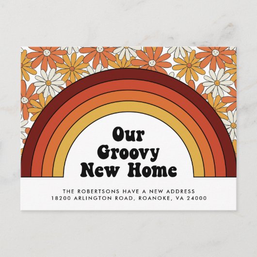 Groovy New Home Rainbow Retro Nieuw adres Aankondigingskaart (Voorkant)