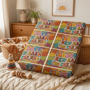 Groovy Nieuwe Baby op Komst Retro Zonneschijn Cadeaupapier