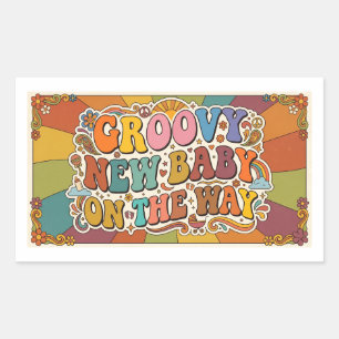 Groovy Nieuwe Baby op Komst Retro Zonneschijn Rechthoekige Sticker