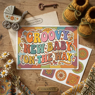 Groovy Nieuwe Baby op Komst Retro Zonneschijn  Rechthoekige Sticker
