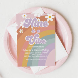Groovy Nine is a vibe Retro Rainbow 9e Verjaardag Kaart