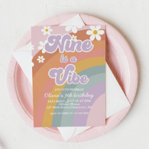 Groovy Nine is a vibe Retro Rainbow 9e Verjaardag Kaart
