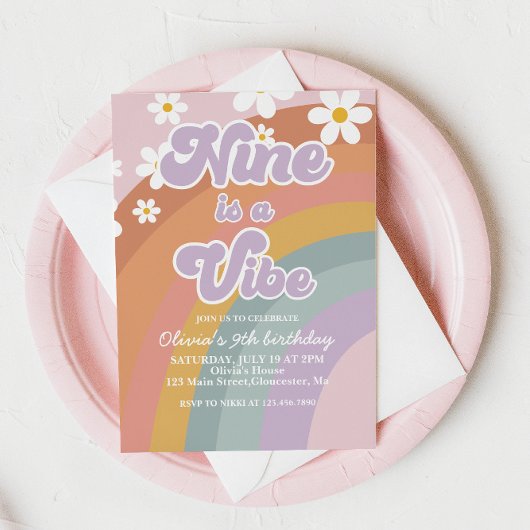 Groovy Nine is een vibe Retro Rainbow 9th Birthday Kaart