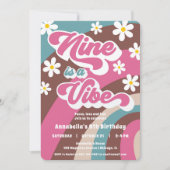 Groovy Nine is een Vibe roze blauwgroen meisje 9e  Kaart (Voorkant)