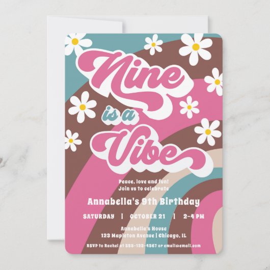 Groovy Nine is een Vibe roze blauwgroen meisje 9e  Kaart (Voorkant)