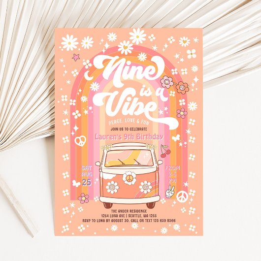 Groovy Nine vibe van bus negende verjaardag Kaart