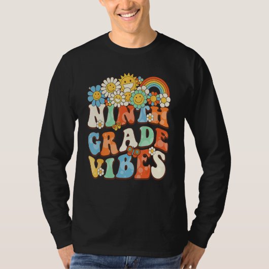 Groovy Ninth Grade Vibes Retro Teacher First Day O T-shirt (Voorkant)