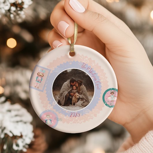 Groovy Notenkraker Retro Pastel Kerstmis Keramisch Ornament