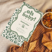Groovy Oh Baby Shower | Retro 70s Sage Green Kaart