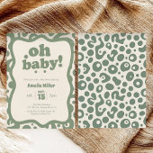 Groovy Oh Baby Shower | Retro 70s Sage Green Kaart