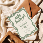 Groovy Oh Baby Shower | Retro 70s Sage Green Kaart