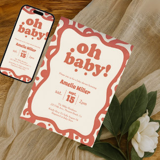 Groovy Oh Baby Shower | Retro 70s Terracotta  Kaart