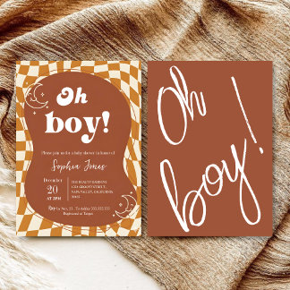 Groovy "Oh Boy!" Baby Shower Invitation  Kaart