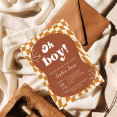 Groovy "Oh Boy!" Baby Shower Invitation Kaart