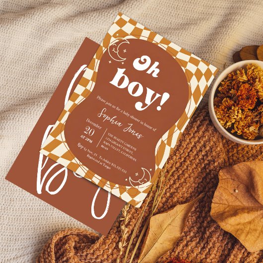 Groovy "Oh Boy!" Baby Shower Invitation Kaart