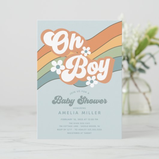 Groovy Oh Boy Baby shower Kaart (Staand voorkant)