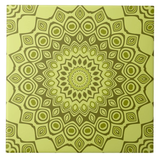 Groovy Olijfgroene Mandala Patroon Tegeltje (Voorkant)