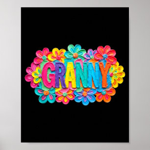 Groovy oma klei stijl kleurrijk bloemendesign poster