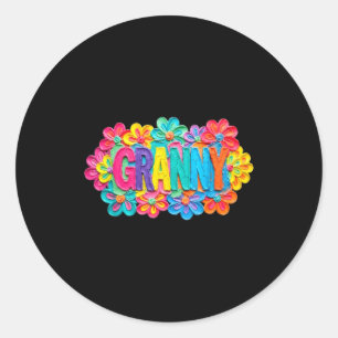 Groovy oma klei stijl kleurrijk bloemendesign ronde sticker
