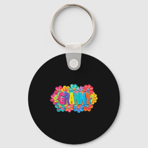 Groovy oma klei stijl kleurrijk bloemendesign sleutelhanger