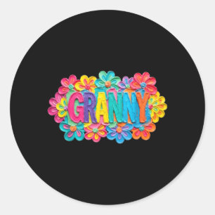 Groovy oma klei stijl kleurrijk bloemmotief ronde sticker