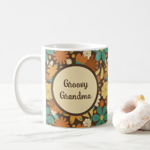 Groovy Oma Vintage Jaren Zestig Flower Power, Brui Koffiemok