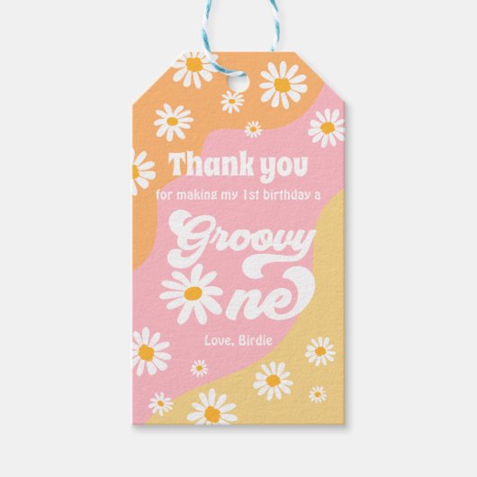 Groovy One 1e verjaardag Boho Daisy Favor Cadeaulabel (Voorkant)