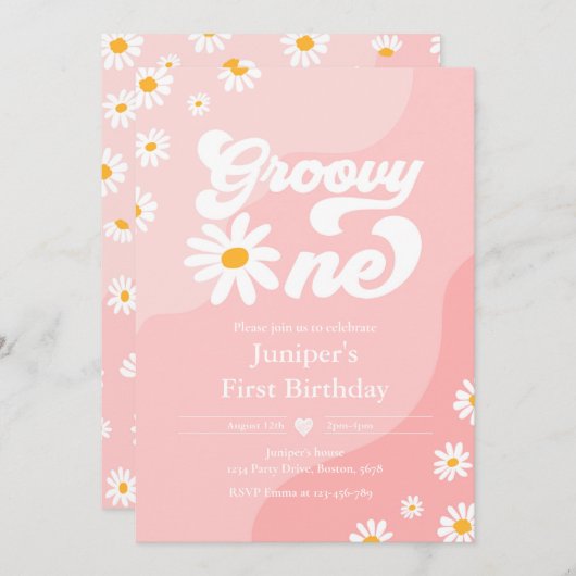 Groovy One 1e verjaardag Boho Floral Daisy Kaart (Voorkant / Achterkant)
