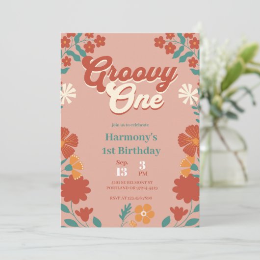 Groovy One 1e verjaardag Boho Hippy Vibes Inv Kaart (Staand voorkant)